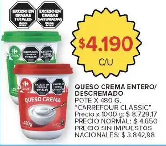 Carrefour classic queso crema entero/ descremado