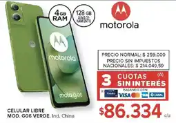 Carrefour Motorola celular libre mod. g06 verde oferta