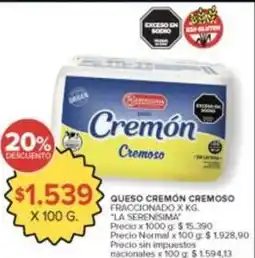 Carrefour Market La serenísima - queso cremón cremoso fraccionado oferta