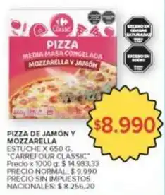 Carrefour Market Carrefour - pizza media masa congelada mozzarella y jamón oferta