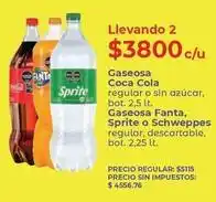 Coca cola - gaseosa regular o sin azúcar, bot. 2,5 lt. / gaseosa regular, descartable, bot. 2,25 lt