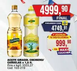 Maxiconsumo Cocinero - aceite girasol cocinero/cañuelas x 1,5 lt. cod: 103-219 oferta