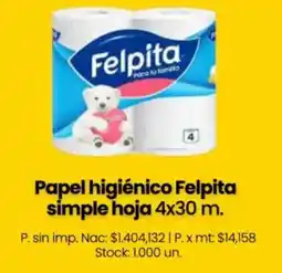 Changomas Felpita papel higiénico simple hoja oferta
