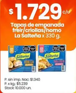 Changomas La saltena tapas de empanada freir/crillas/horno oferta