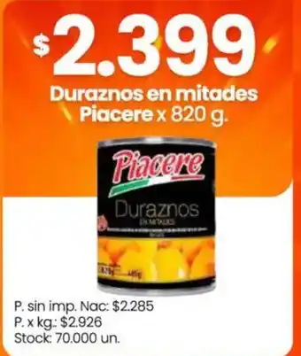 Changomas Piacere duraznos en mitades oferta