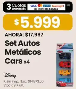 Changomas Disney set autos metálicos cars x4 oferta