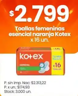 Changomas Kotex toallas femeninas esencial naranja oferta