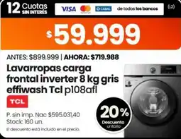 Changomas Tcl lavarropas carga frontal inverter 8 kg gris effiwash p108afl oferta
