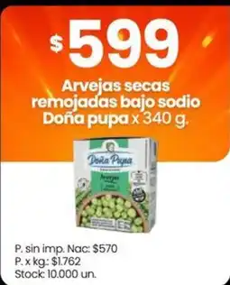 Changomas Doña pupa arvejas secas remojadas bajo sodio oferta
