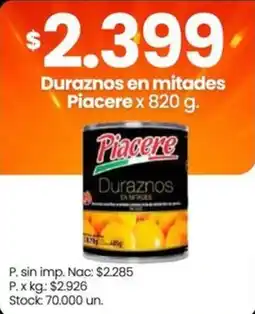 Changomas Piacere duraznos en mitades oferta