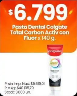 Changomas Colgate pasta dental total carbon activ con fluor oferta