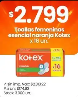Changomas Kotex toallas femeninas esencial naranja oferta