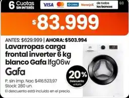 Changomas Gafa lavarropas carga frontal inverter 6 kg blanco oferta