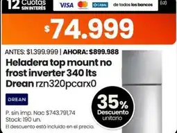 Changomas Drean heladera top mount no frost inverter oferta
