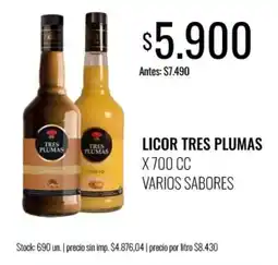 Supermercados Tadicor Tres plumas licor varios sabores oferta