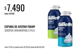 Supermercados Tadicor Gillette espuma de afeitar foamy sensitive skin/menthol oferta