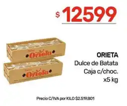 Nini Mayorista Orieta dulce de batata caja c/choc. oferta