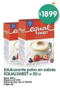 Supermercados Buenos Días Equal sweet edulcorante polvo en sobres oferta