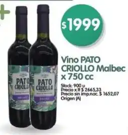 Supermercados Buenos Días Pato criollo vino malbec oferta