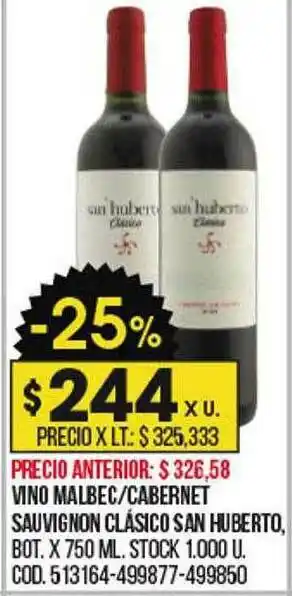 Coto Vino Malbec Ou Cabernet Sauvignon Clásico San Huberto oferta