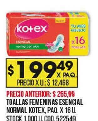 Coto Toallas Femeninas Esencial Normal Kotex oferta