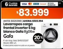 Changomas Gafa - lavarropas carga frontal inverter 6 kg blanco lfg06w oferta