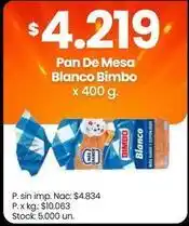 Changomas Bimbo - pan de mesa blanco x 400 g oferta
