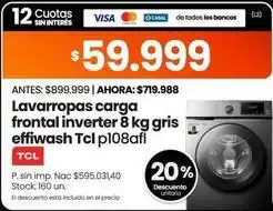 Changomas Tcl - lavadoras carga frontal inverter 8 kg gris effiwash tcl p108afl oferta