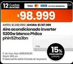 Changomas Philco - aire acondicionado inverter 5200w blanco phin52ha3bn oferta