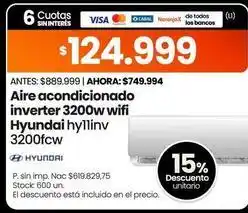 Changomas Hyundai - aire acondicionado inverter 3200w wifi 3200fcw oferta