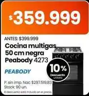 Changomas Peabody - cocina multigas 50 cm negra 4273 oferta