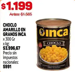 Makro Inca choclo amarillo en granos oferta