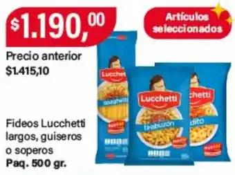 Supermercados Damesco Lucchetti fideos largos guiseros o soperos oferta