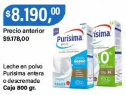 Supermercados Damesco Purísima leche en polvo entera o descremada oferta
