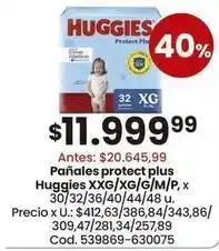 Coto Huggies - pañales protect plus xxg/xg/g/m/p, x 30/32/36/40/44/48 u oferta
