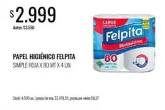 Supermercados Tadicor Felpita - papel higiénico simple hoja oferta