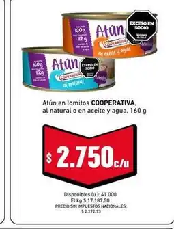 Cooperativa Obrera Atún en lomitos cooperativa, al natural o en aceite oferta