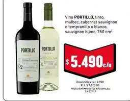 Cooperativa Obrera Portillo - vino , tinto, malbec, cabernet sauvignon o tempranillo o blanco oferta