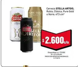 Cooperativa Obrera Stella artois - cerveza rubia, clásica, pure gold o noire oferta