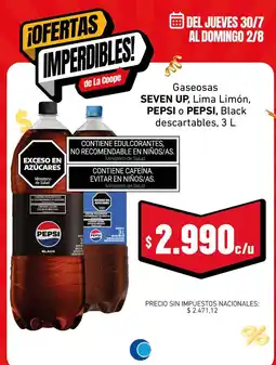 Cooperativa Obrera Seven up gaseosas lima limón pepsi pepsi black oferta