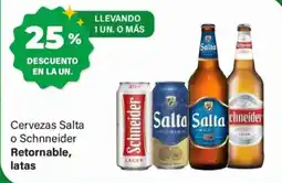 Supermercados Damesco Cervezas salta o schneider retornable, latas oferta