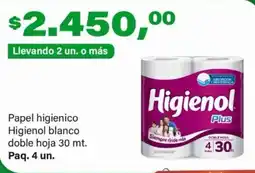 Supermercados Damesco Higienol papel higienico blanco doble hoja oferta