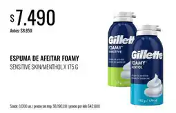 Super MAMI Gillette espuma de afeitar foamy sensitive skin/menthol oferta