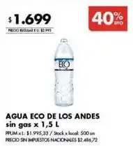 Disco Eco de los andes - agua sin gas oferta
