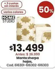 Coto Manta sherpa hojas, cod. 616301-616302-616303 oferta
