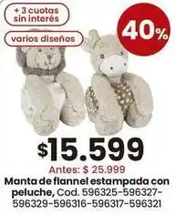 Coto Manta de flannel estampada con peluche, cod. 596325-596327-596329-596316-596317-596321 oferta