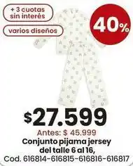 Coto Conjunto pijama jersey del talle 6 al 16, cod. 616814-616815-616816-616817 oferta