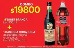 Supermercados Vea Coca cola - fernet branca bot. 750 ml. + gaseosa coca cola bot. 2.25, 2.5 o 3 lt oferta