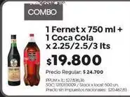 Jumbo Coca cola - fernet x 750 ml + coca cola x 2.25/2.5/3 lts oferta