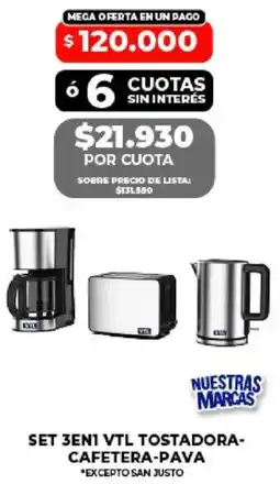 Supermayorista Vital Vtl set 3en1 tostadora-cafetera-pava oferta